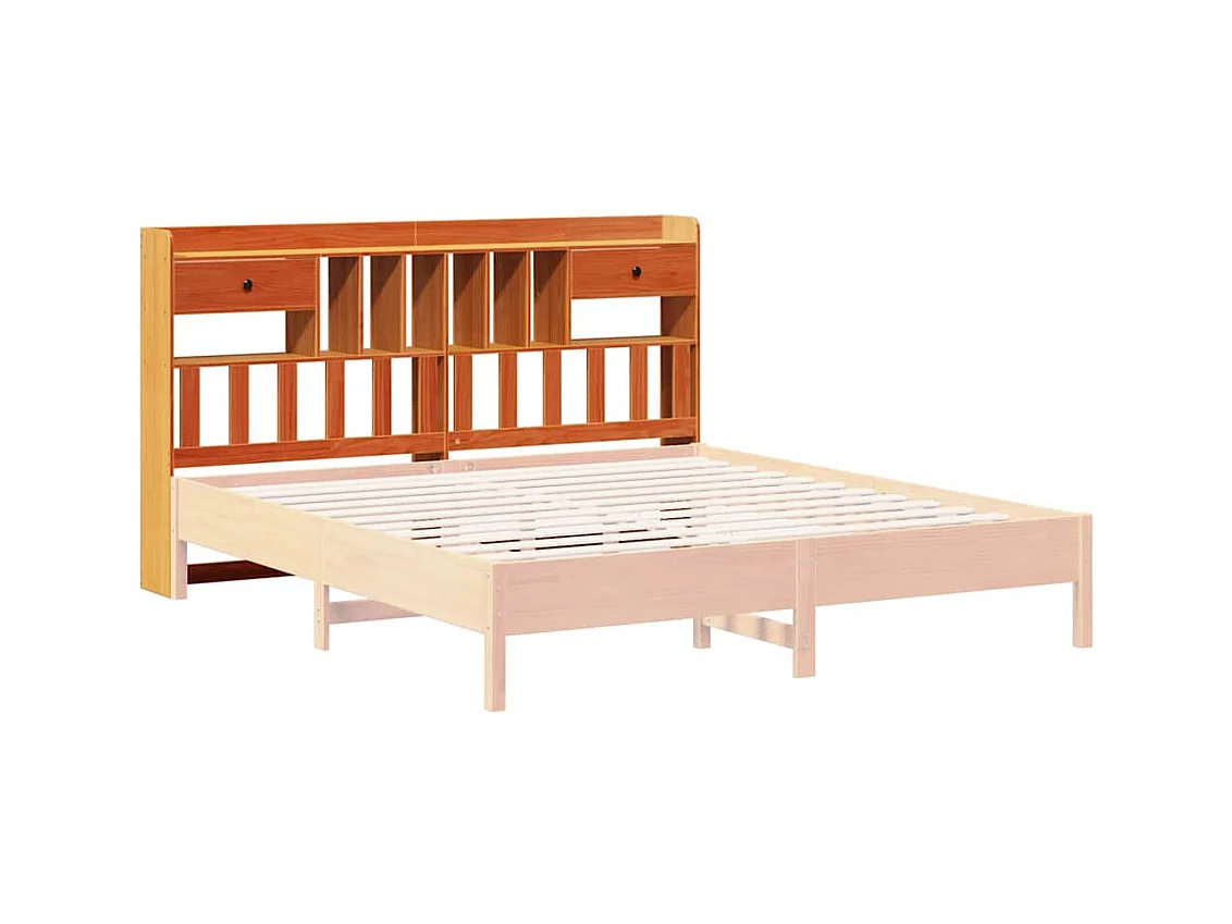Cabecero de cama almacenaje madera maciza pino marrón 200 cm
