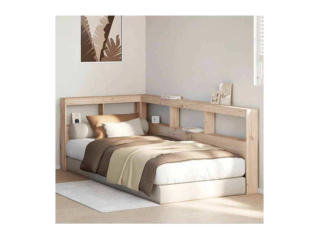 Cabecero librería en forma de L madera maciza de pino 90 cm