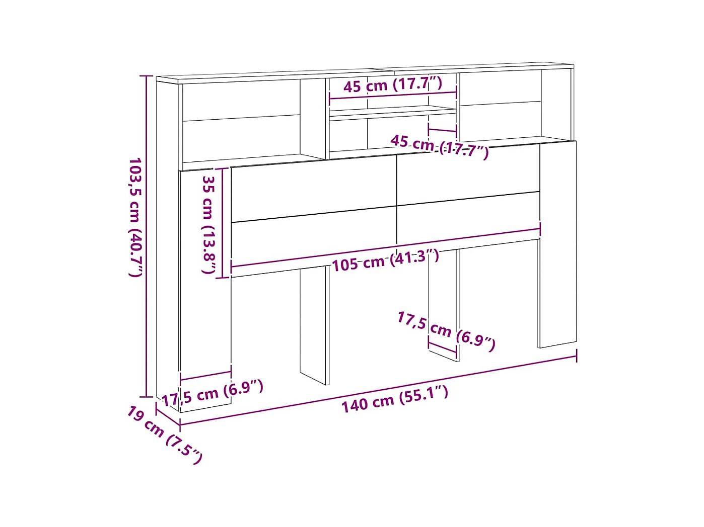 Armoire de tête de lit chêne artisanal 160x19x103,5 cm