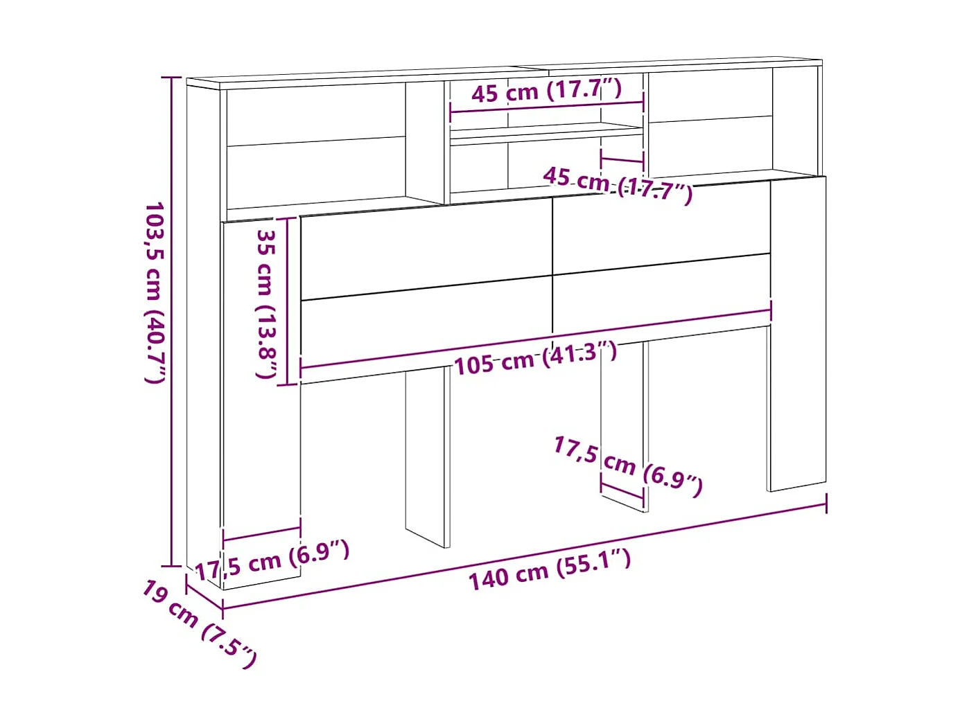 Armoire de tête de lit chêne artisanal 160x19x103,5 cm
