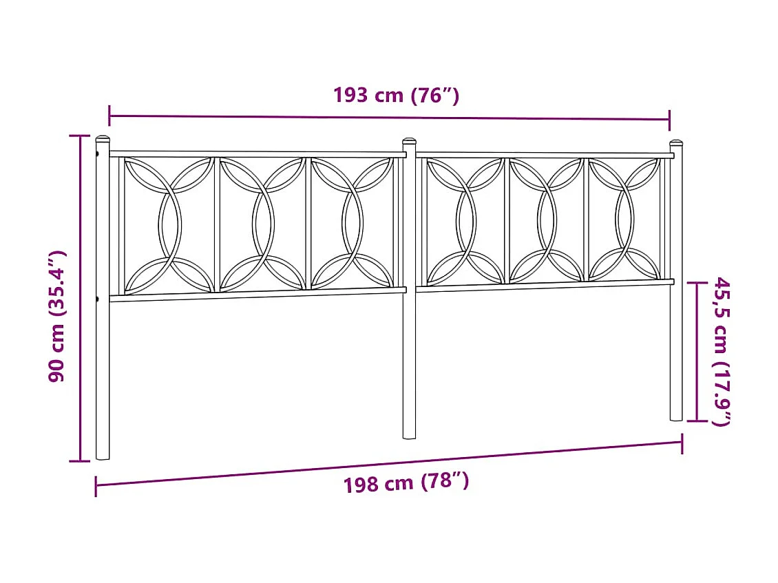 Tête de lit métal noir 193 cm