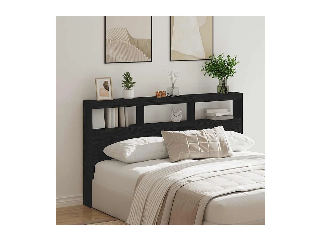 Cabecero de cama con LED roble negro 180x17x102 cm