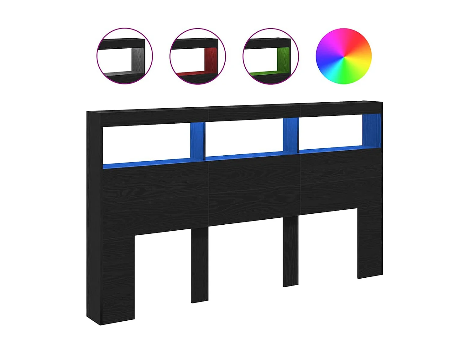 Armoire tête de lit avec LED chêne noir 180x17x102 cm