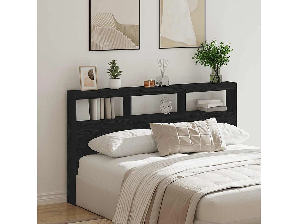 Armoire tête de lit avec LED chêne noir 180x17x102 cm