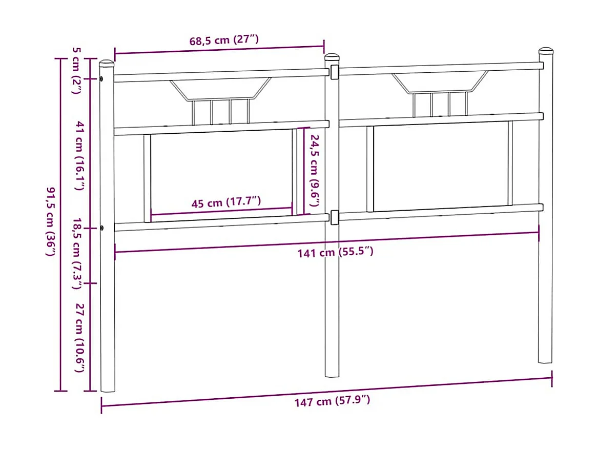 Cabecero de madera de ingeniería y acero roble Sonoma 140 cm