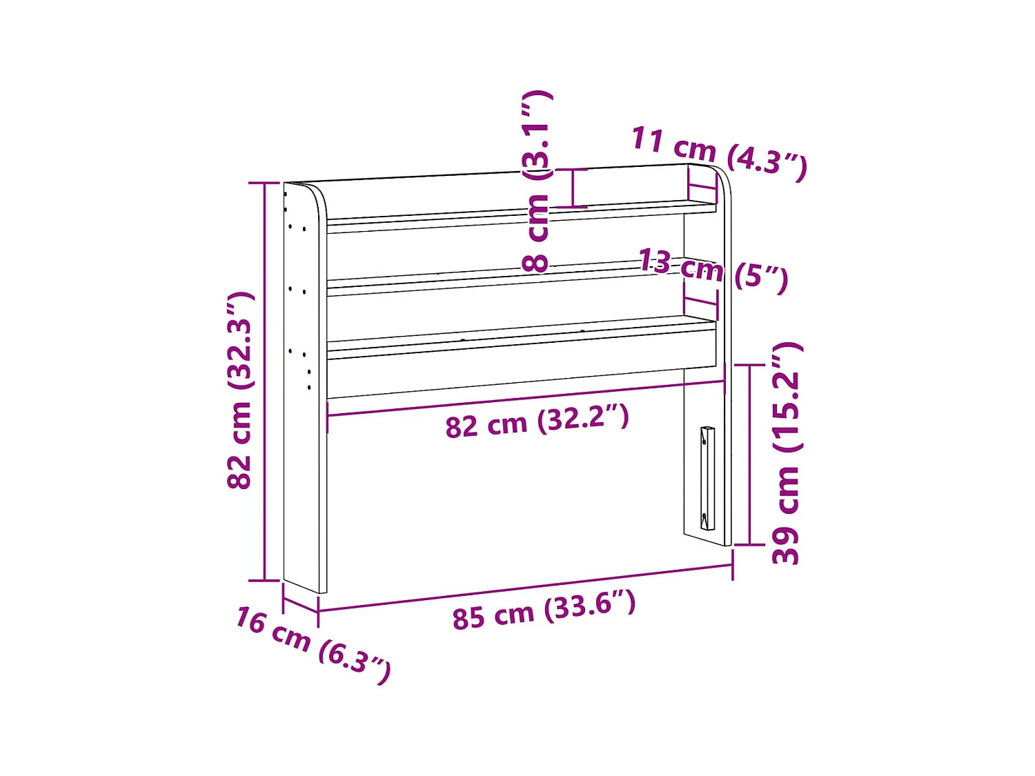 Tête de lit avec étagères blanc 75 cm bois massif de pin