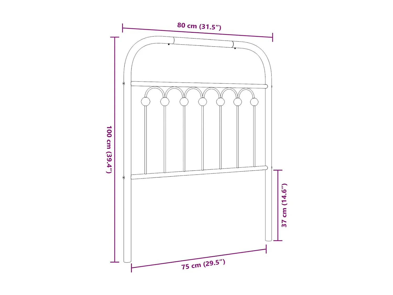 Hoofdbord 75 cm metaal wit
