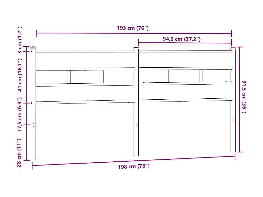 Tête de lit chêne marron 190 cm acier et bois d'ingénierie