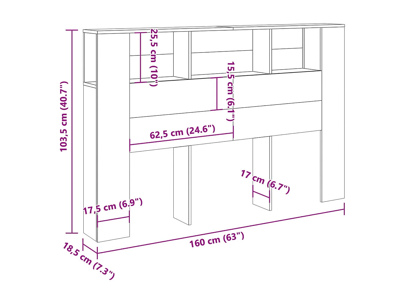 Armoire de tête de lit vieux bois 160x18,5x103,5 cm