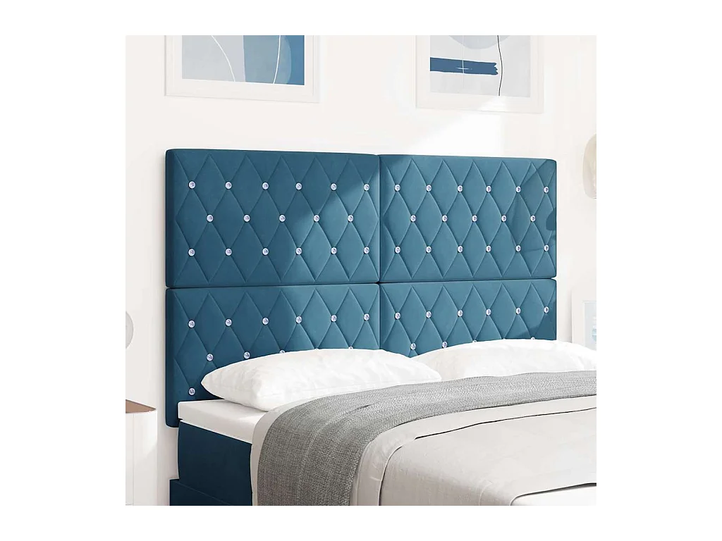 Tête de Lit LED Argyle Bleu foncé 144 cm Velours