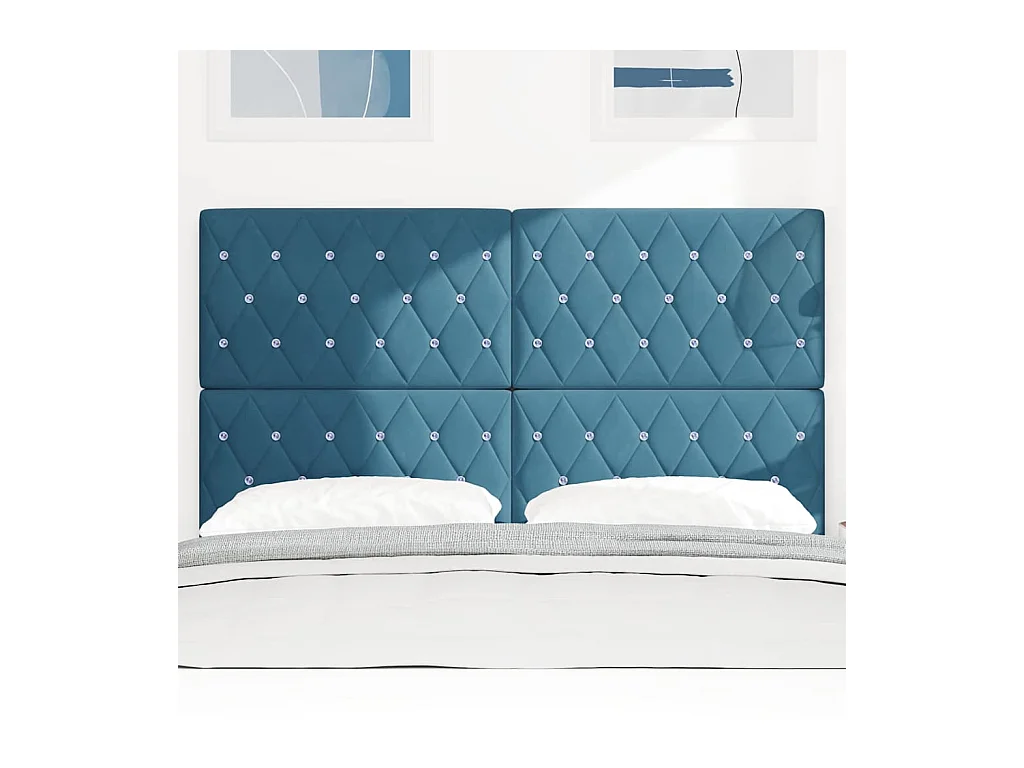 Tête de Lit LED Argyle Bleu foncé 144 cm Velours