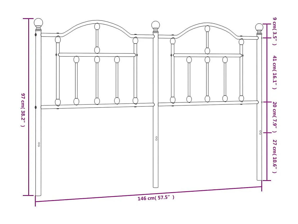 Tête de lit métal noir 140 cm