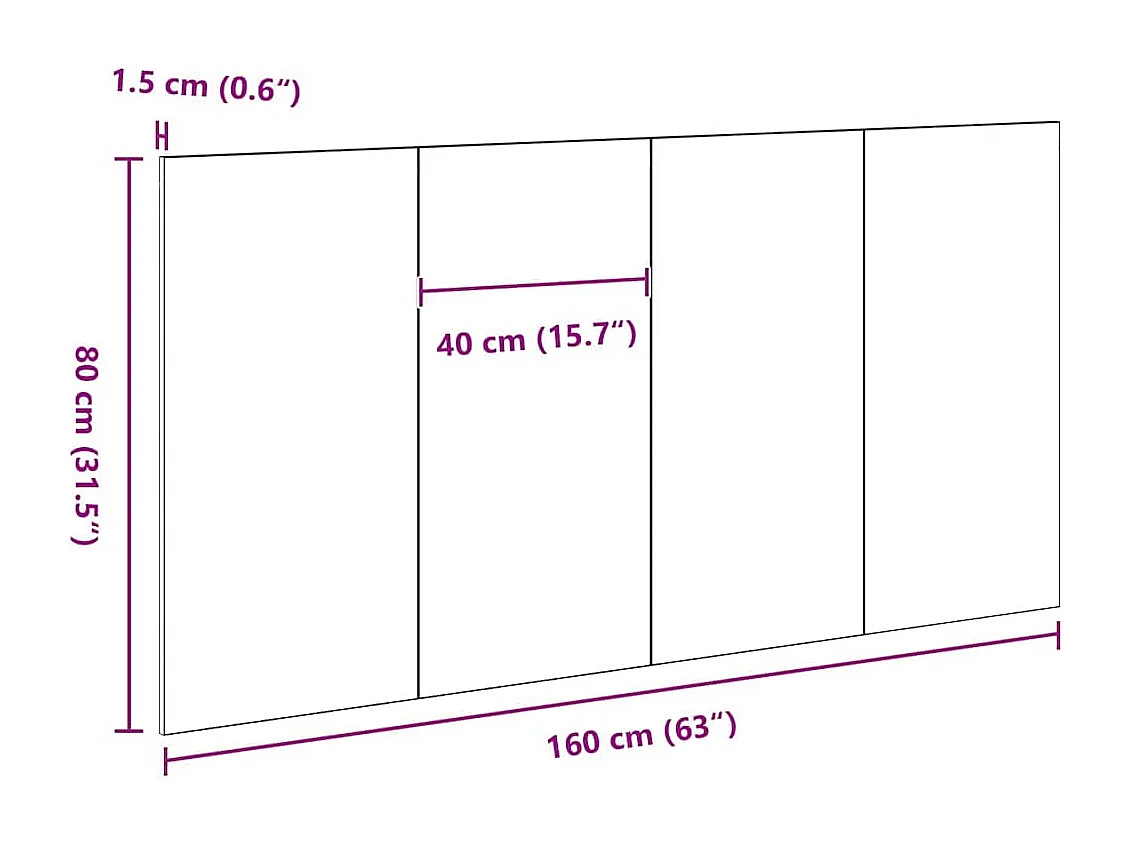 Hoofdbord Zwart eiken 160 x 1,5 x 80 cm Bewerkt hout
