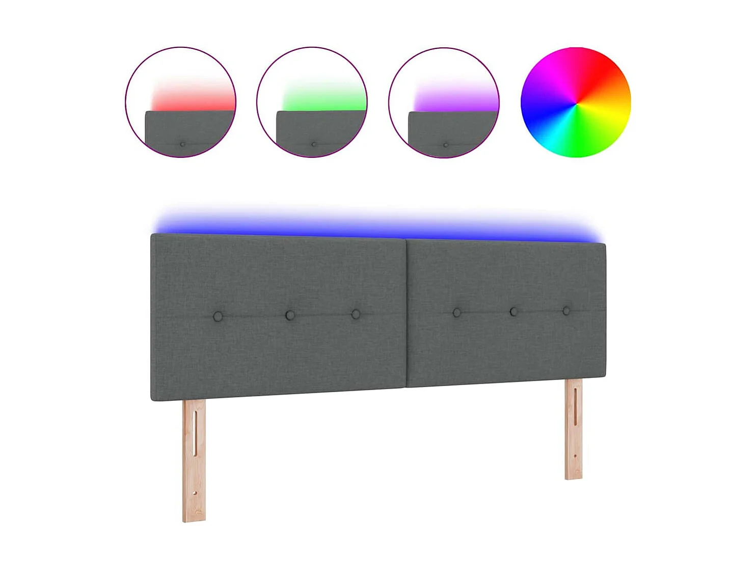 LED Hoofdbord met LED -striplichten Donkergrijs 160 cm Stof