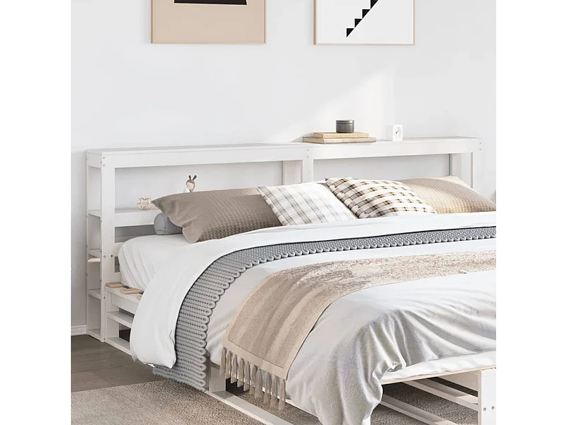 Tête de lit avec étagères blanc 200 cm bois massif de pin