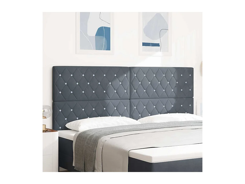 Tête de Lit en Velours Argyle Gris foncé 200 cm Velours