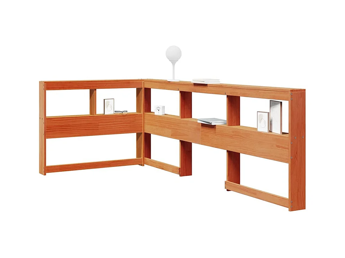 Tête de lit de bibliothèque en forme de L bois massif de pin