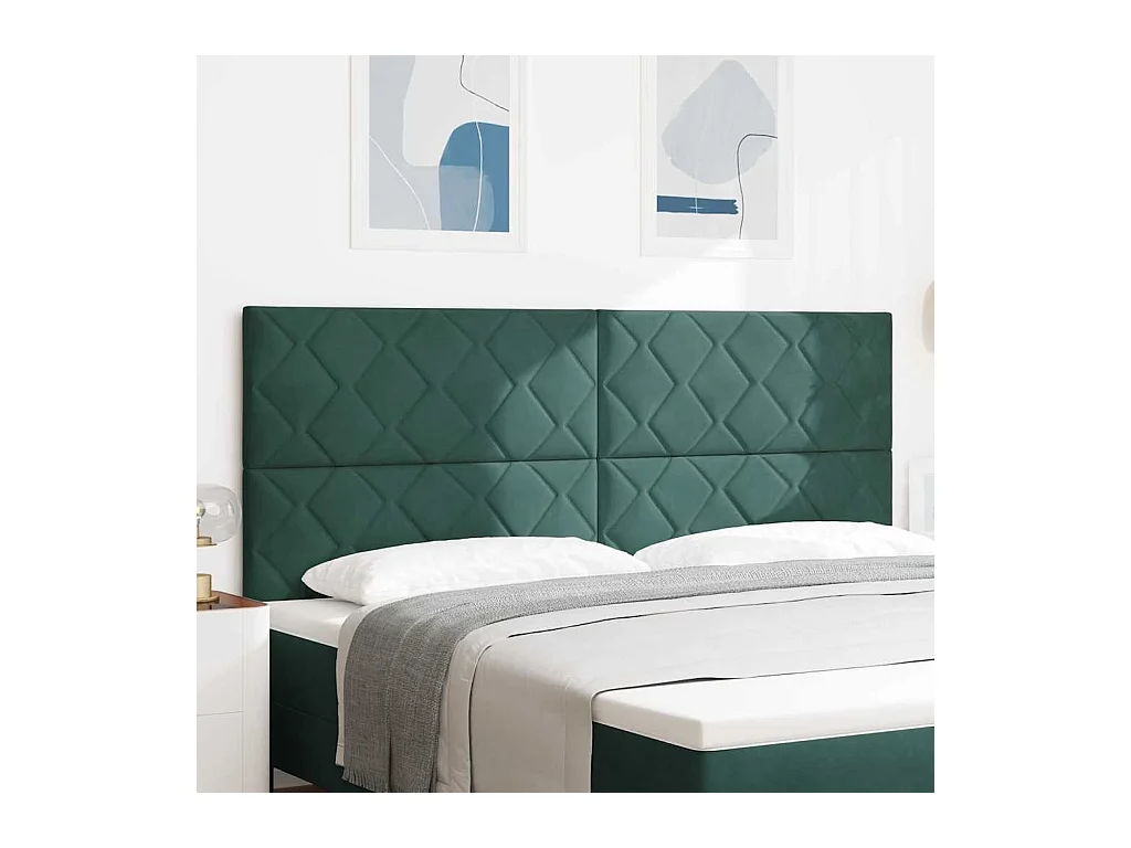 Tête de lit Montage mural Géométrique Vert foncé 200 cm Velours