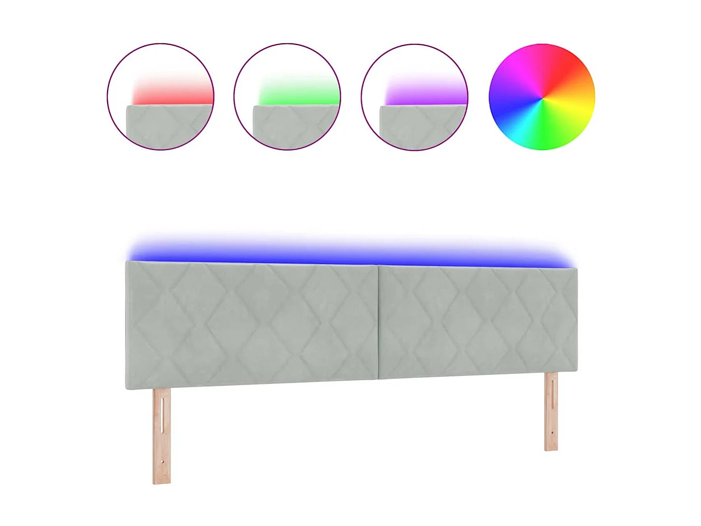 Cabecero LED Geométrico Manual Gris claro 180 cm Terciopelo