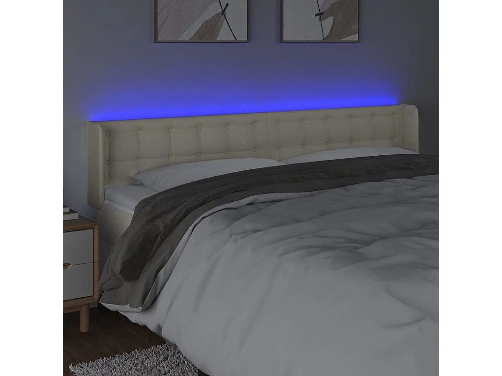 Cabecero con LED cuero sintético crema 163x16x78/88 cm