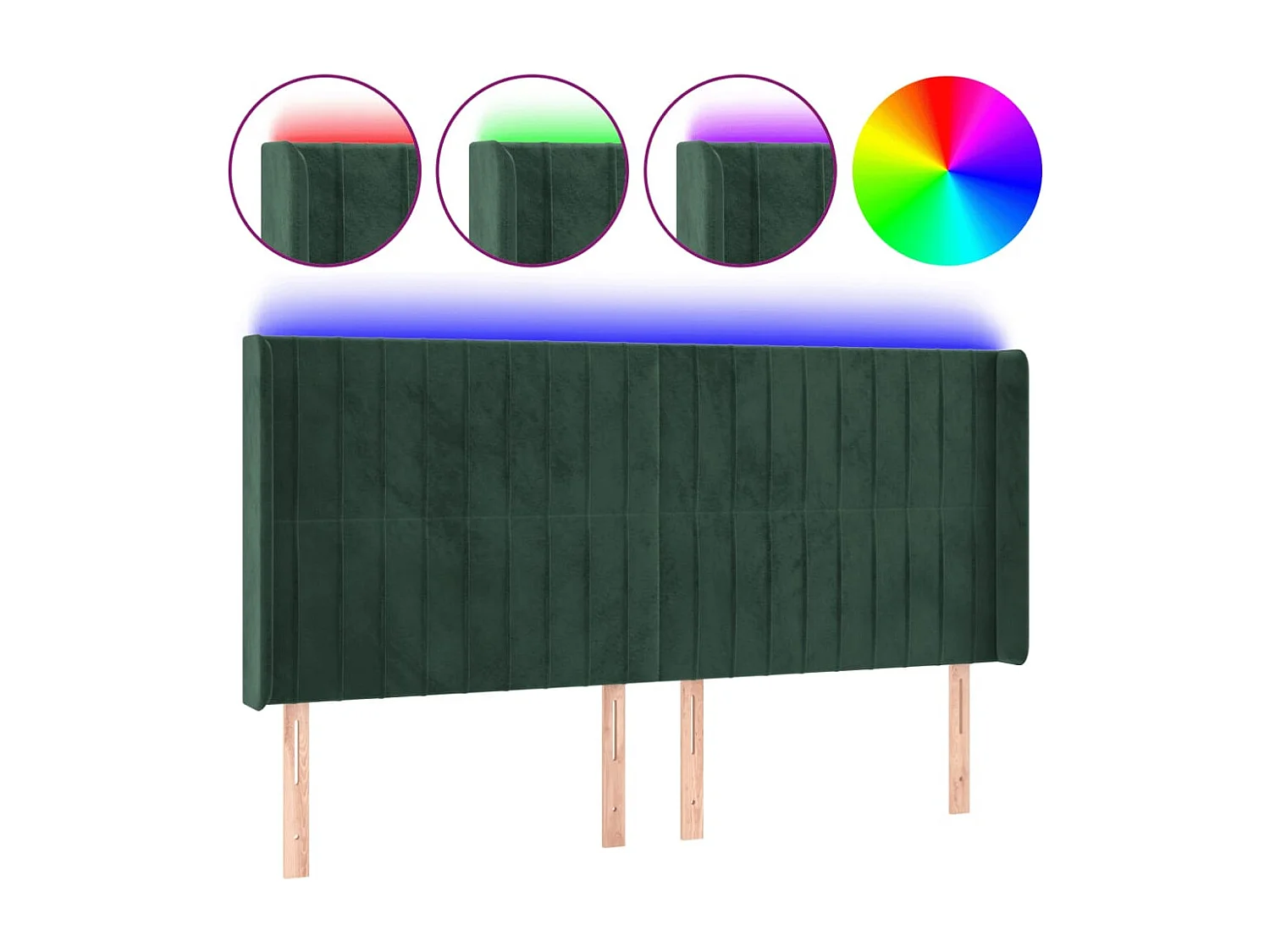 Tête de lit à LED Vert foncé 163x16x118/128 cm Velours
