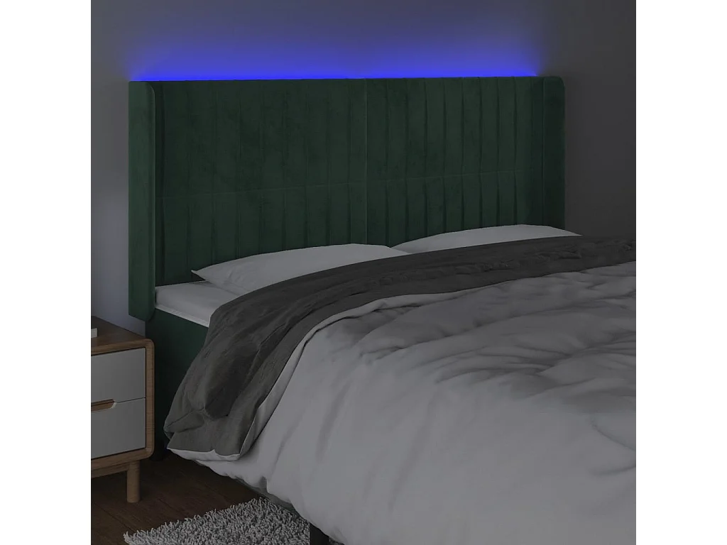 Tête de lit à LED Vert foncé 163x16x118/128 cm Velours