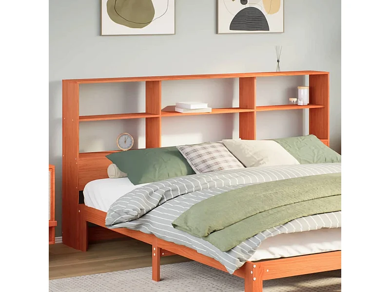 Cabecero de cama almacenaje madera maciza pino marrón 200 cm