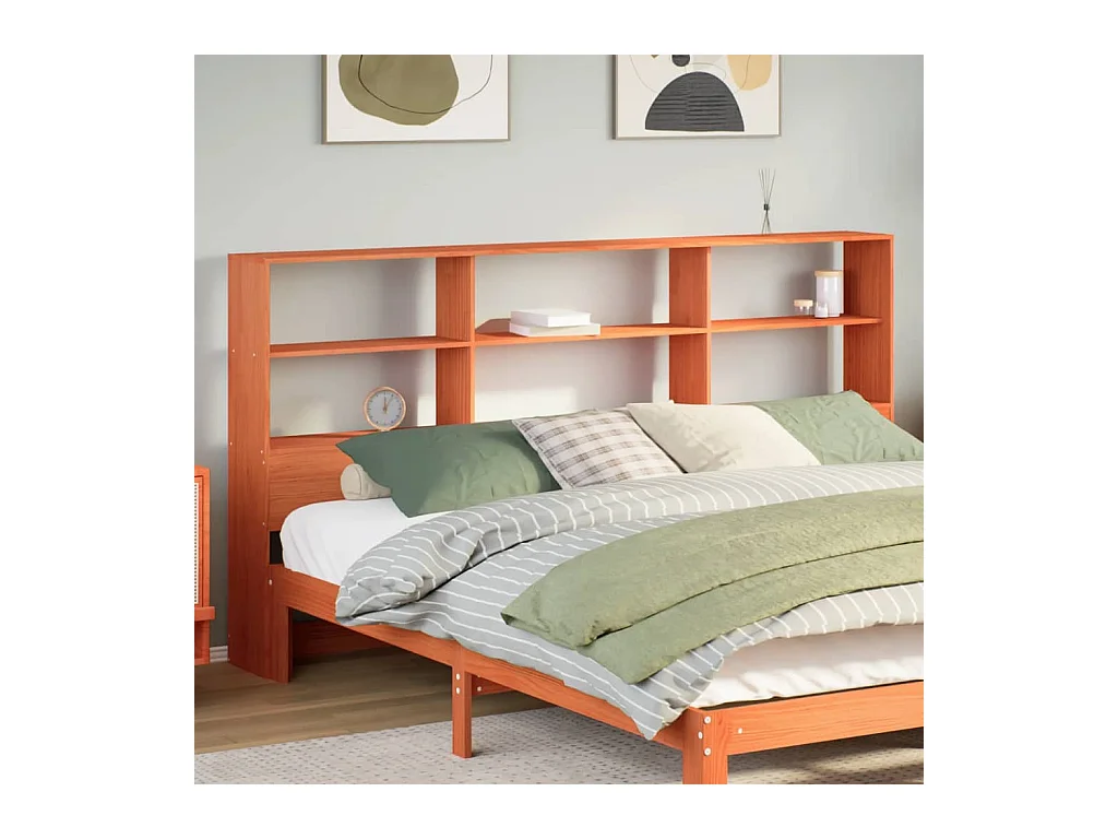 Cabecero de cama almacenaje madera maciza pino marrón 200 cm