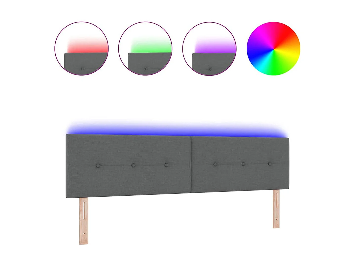 Tête de Lit LED avec des lumières à LED Gris foncé 180 cm tissu