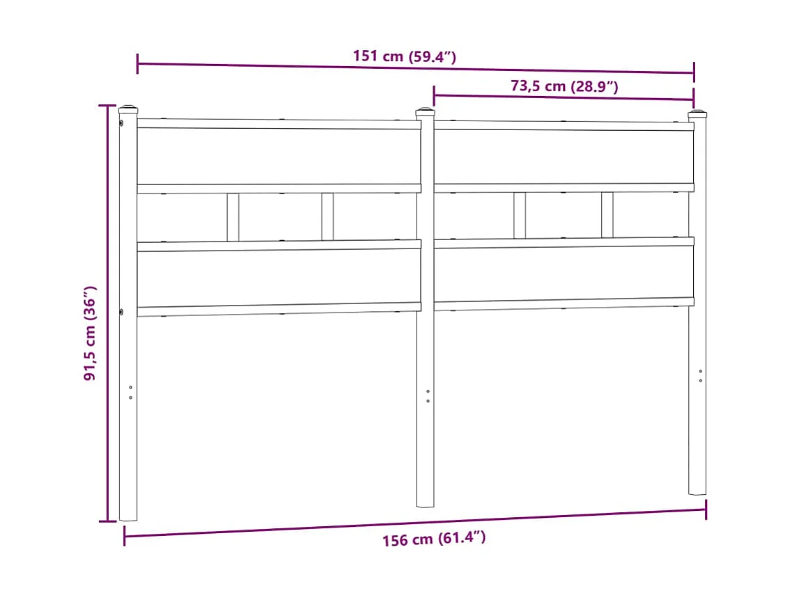 Tête de lit chêne sonoma 150 cm fer et bois d’ingénierie