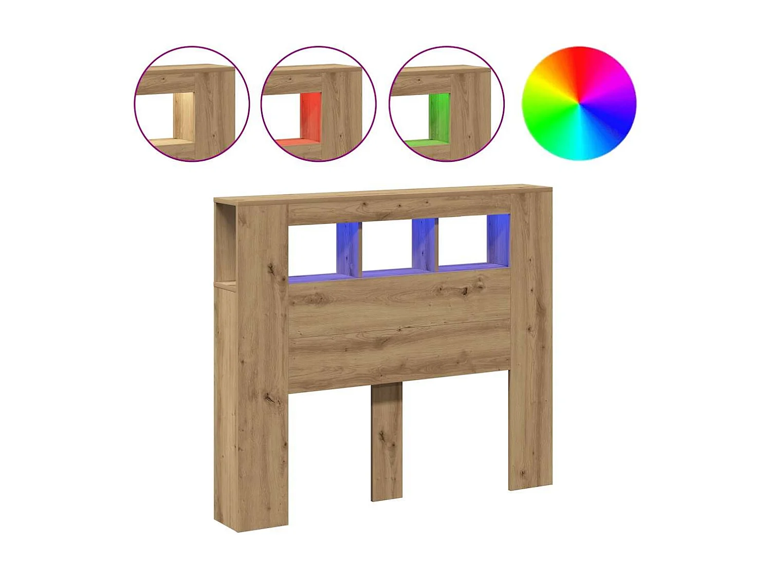 Hoofdeinde met LED 120x18,5x103,5 cm hout artisanaal eikenkleur