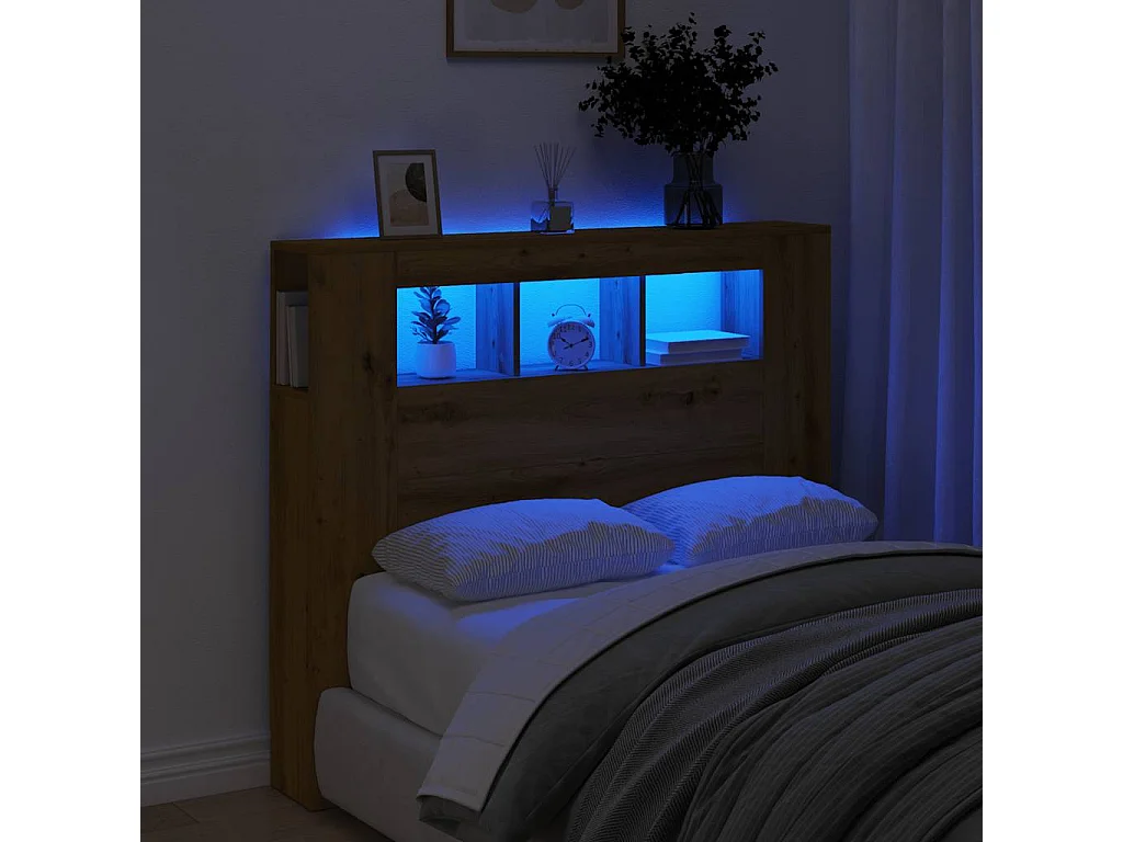 Hoofdeinde met LED 120x18,5x103,5 cm hout artisanaal eikenkleur