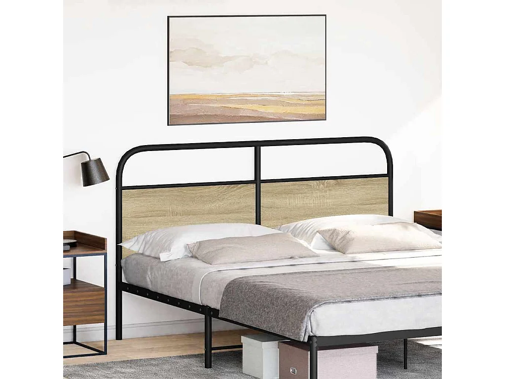 Tête de lit chêne sonoma 160 cm acier et bois d'ingénierie