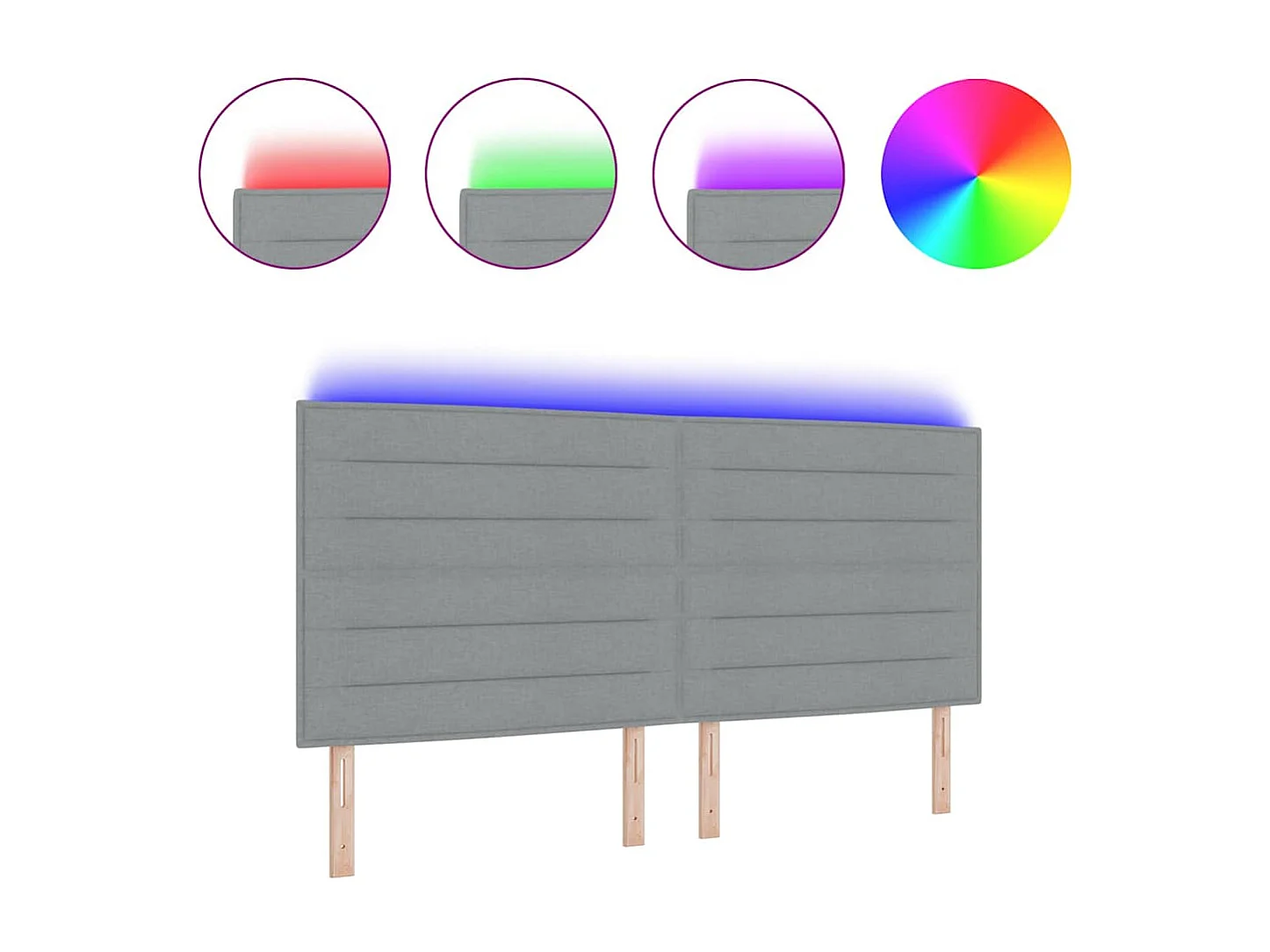 Cabecero LED con luces de tiras LED Gris claro 200 cm tela