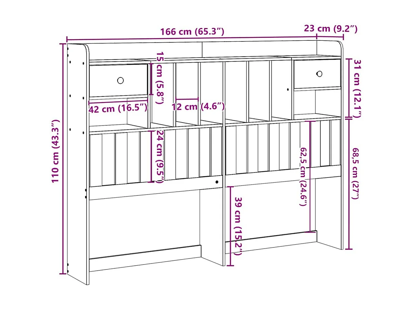 Tête de lit avec rangement cire marron 75 cm bois massif de pin