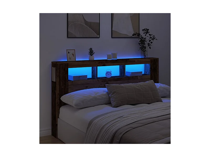 Tête de lit à LED vieux bois 180x18,5x103,5cm bois d'ingénierie