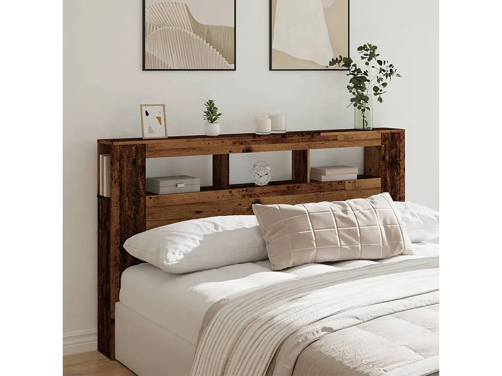 Tête de lit à LED vieux bois 180x18,5x103,5cm bois d'ingénierie