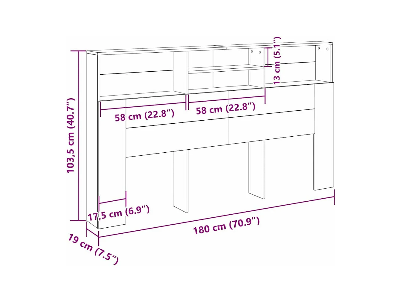 Cabecero de armario con estante Roble negro 180 x 19 x 103.5 cm