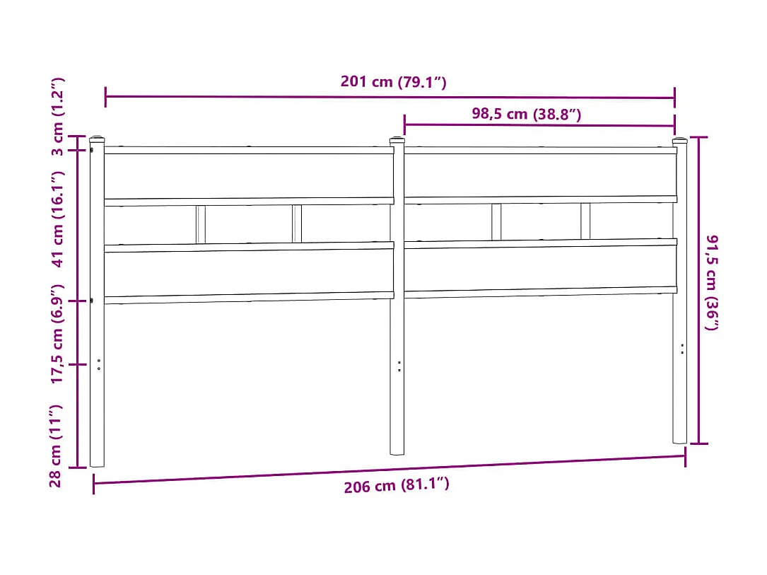 Tête de lit chêne marron 200 cm acier et bois d'ingénierie