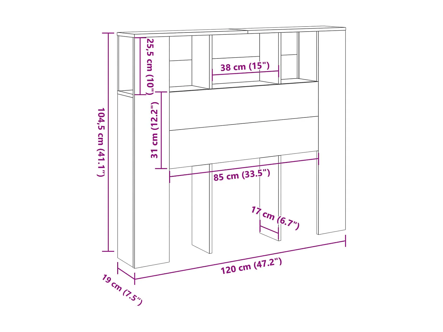 Armoire de tête de lit vieux bois 120x19x104,5 cm