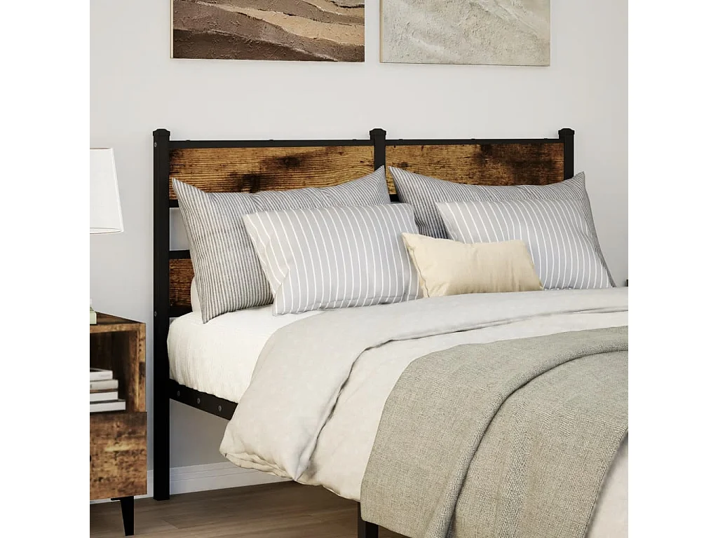 Tête de lit chêne fumé 120 cm fer et bois d'ingénierie