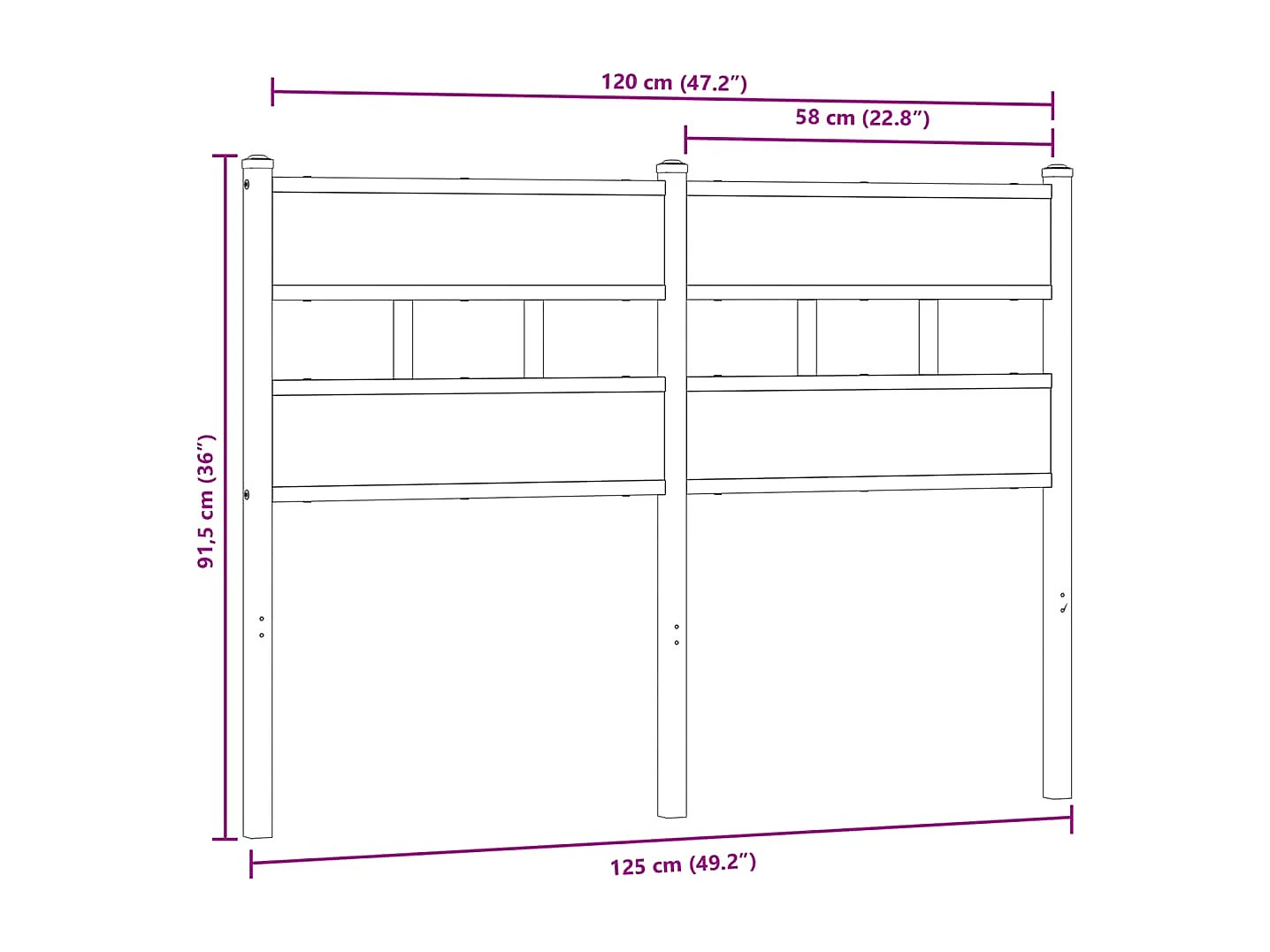 Tête de lit chêne fumé 120 cm fer et bois d'ingénierie