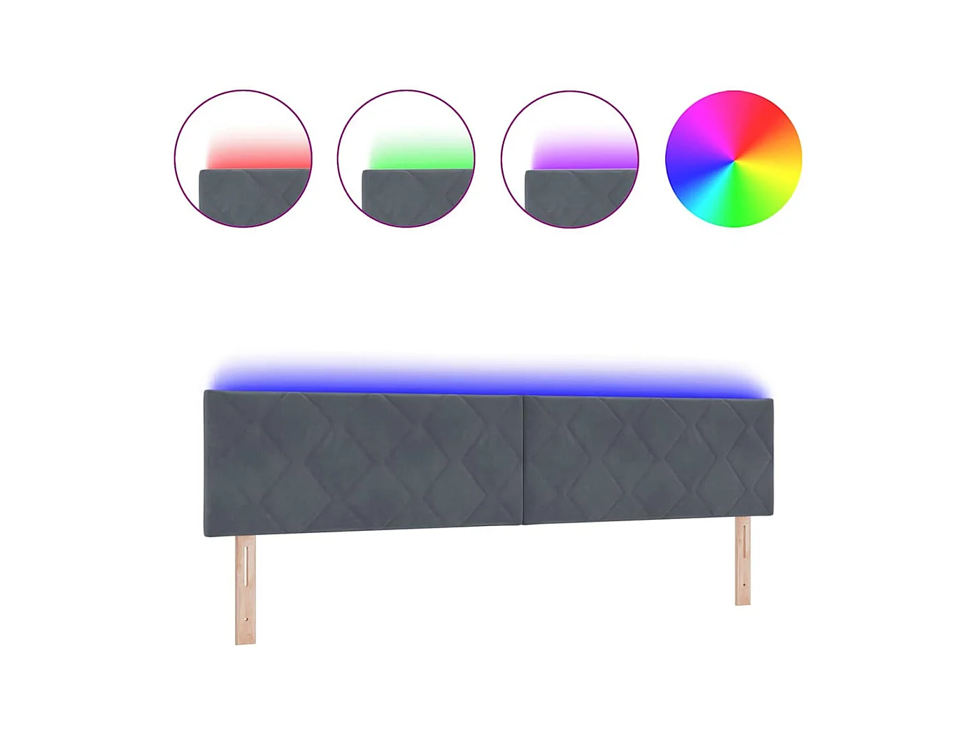 Tête de Lit LED Géométrique Gris foncé 200 cm Velours