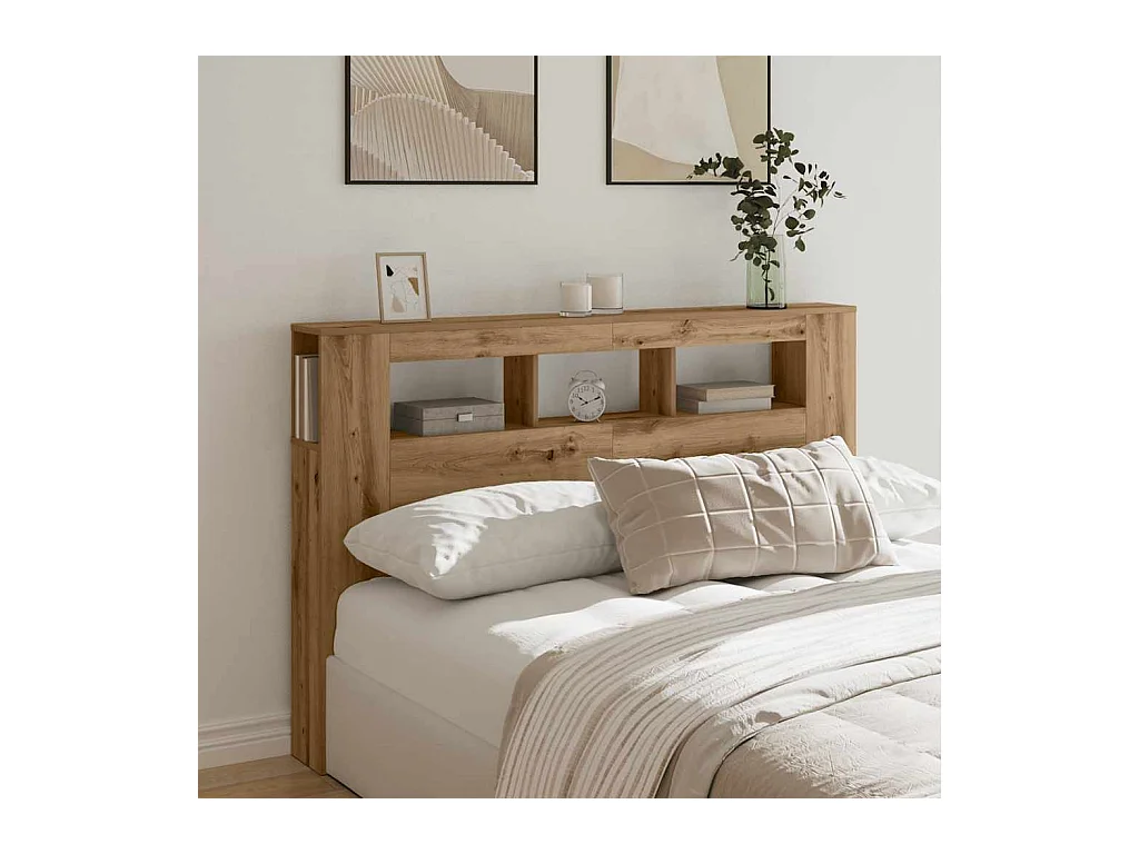 Tête de lit à LED chêne artisanal 160x18,5x103,5 cm