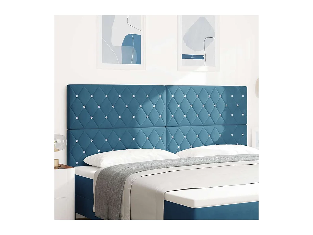 Tête de Lit LED Argyle Bleu foncé 100 cm Velours