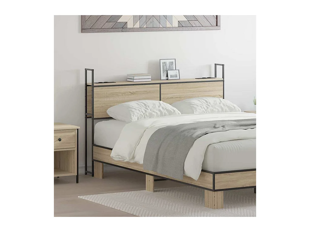 Tête de lit avec Station de Charge Chêne sonoma