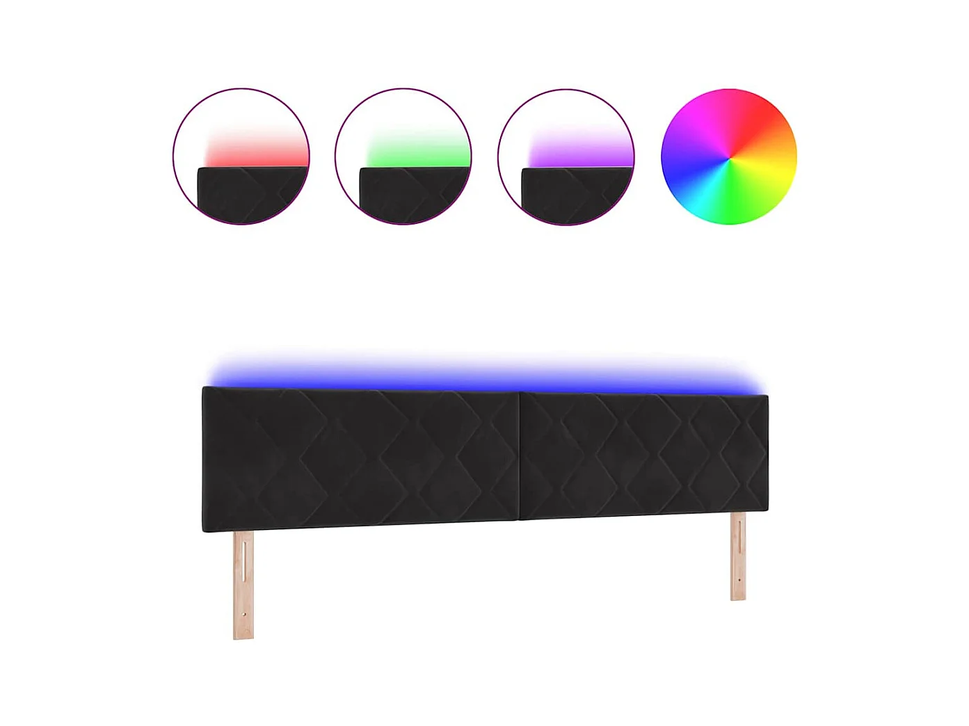 Tête de Lit LED avec des lumières à LED Noir 200 cm Velours