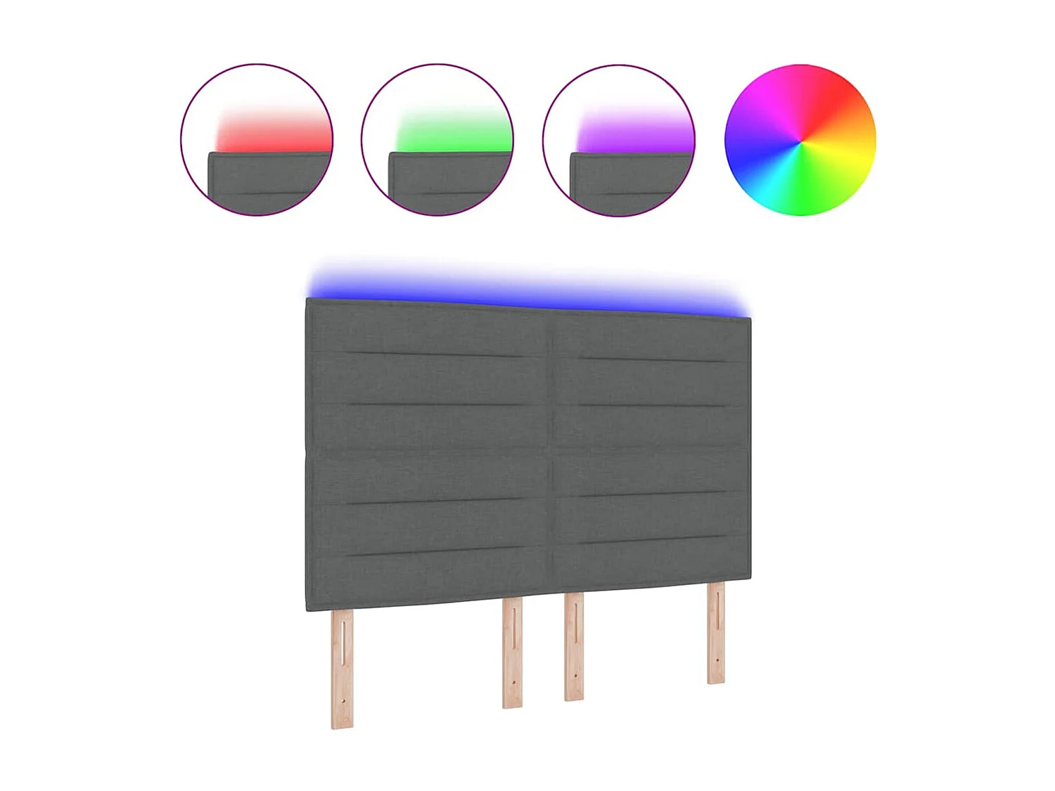 Cabecero LED con luces de tiras LED Gris oscuro 144 cm tela