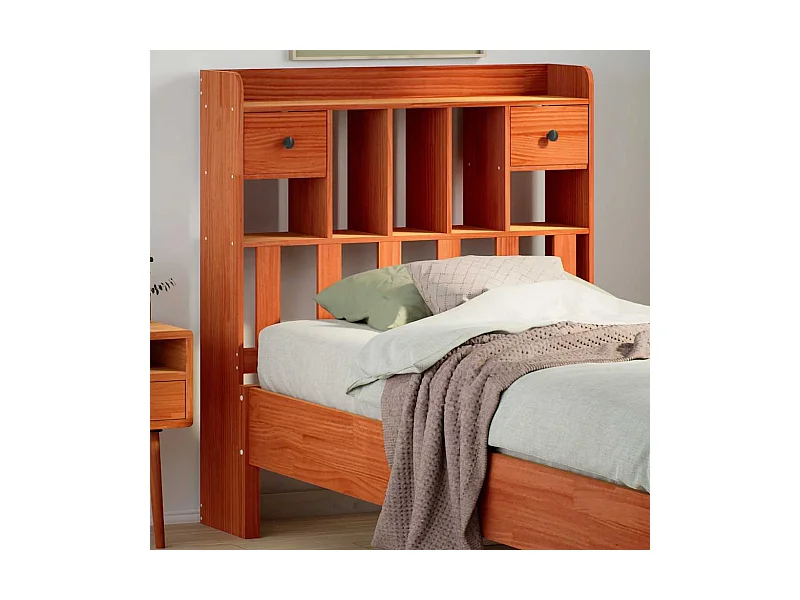 Tête de lit avec rangement cire marron 100cm bois massif de pin