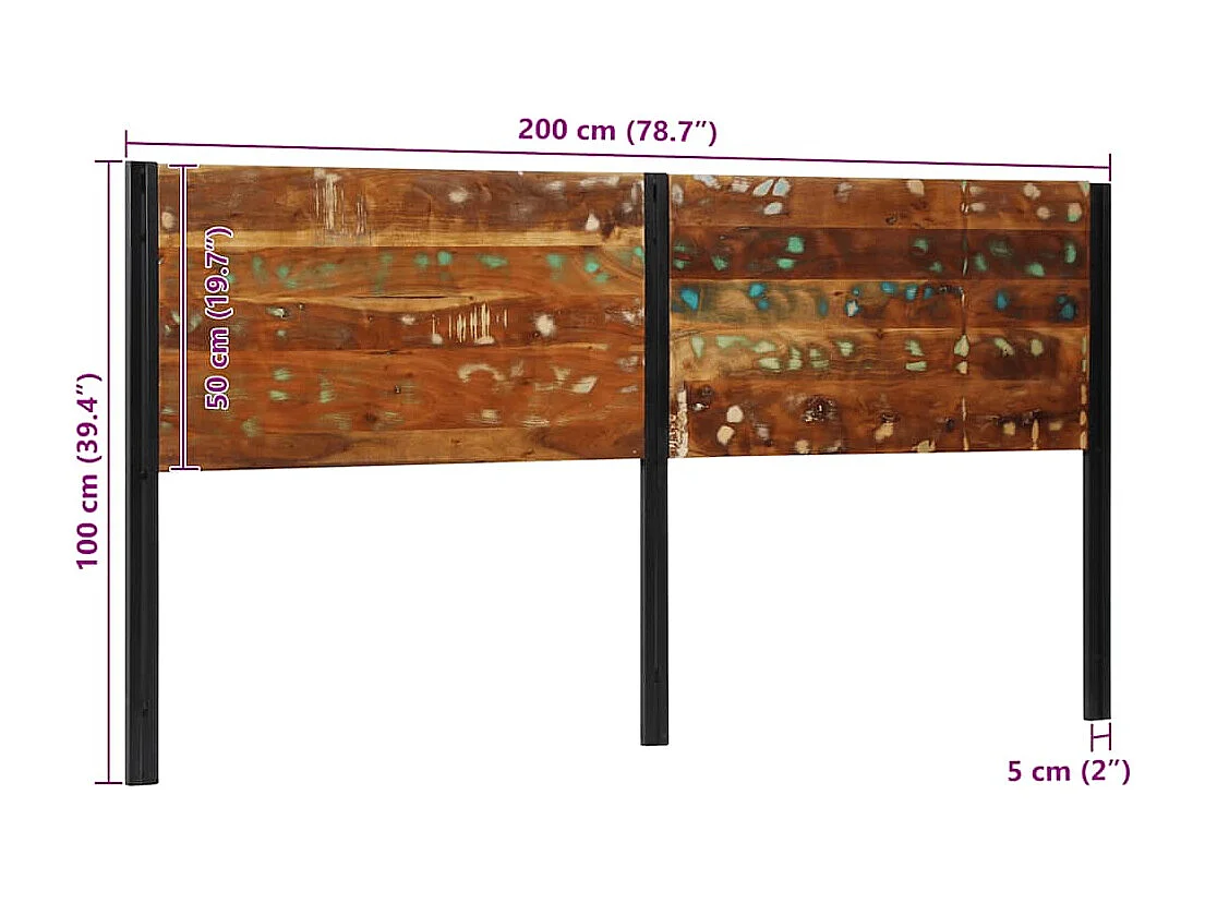 Cabecero 200 cm Madera Maciza Reciclada y Hierro